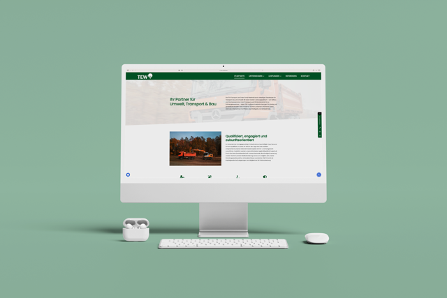 Website der TEW GmbH auf einem Desktop-Bildschirm